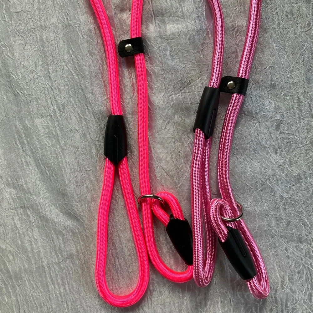 Set of 2 Dog Slip Leads Heavy Duty Climbing Rope Leashes Neon & Rose 52
